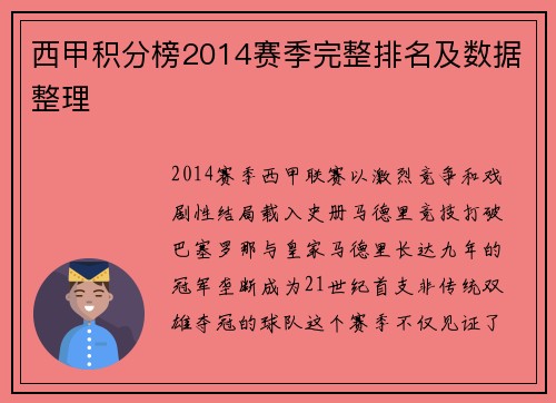 西甲积分榜2014赛季完整排名及数据整理